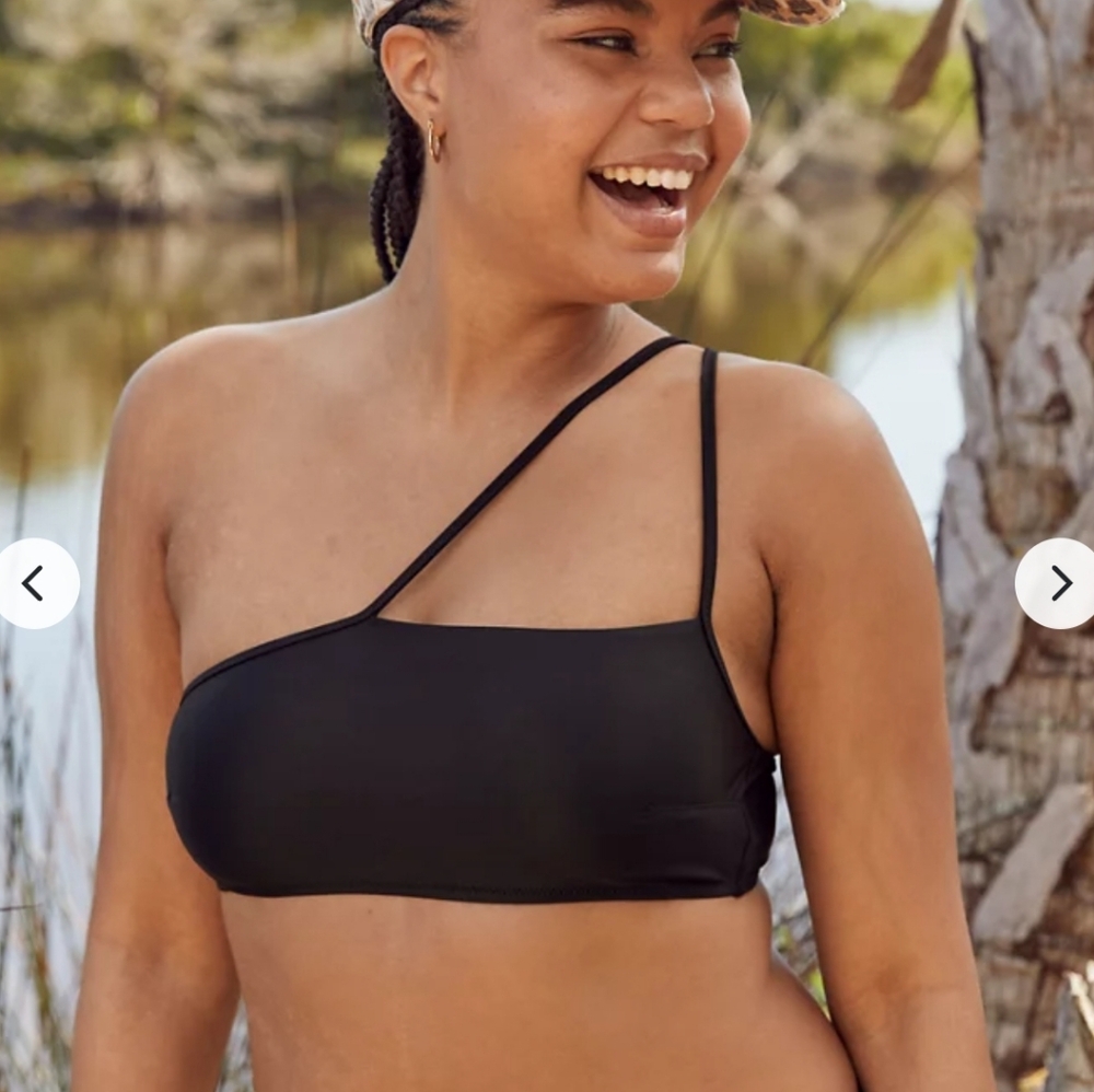 Aerie One Shoulder Beaded Bandeau Bikini Top Women Size‎ XS Black NWT